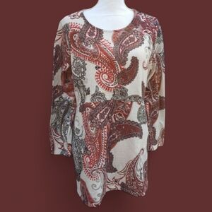 Chico's Dress Tunic Pockets Fall Colors Sweater Feel Sleeve Buttons Chic…